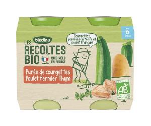 Blédina Les Récoltes Bio Pot Purée de Courgettes Poulet Fermier Thym +6m 2 x 200g