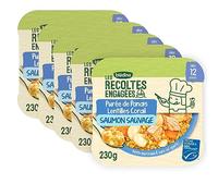 Blédina Les Récoltes Engagées - 5 assiettes de purée de Panais, Lentilles Corail et Saumon Sauvage - Repas pour bébés dès 8 mois - Lot de 5 assiettes de 230g