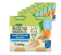 Blédina Les Récoltes Engagées - Carottes, Poireaux, Epautre et Saumon Sauvage -12 pots pour bébés dès 6 mois - Lot de 12 pots de 200g