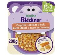 Blédina Morceaux à Dévorer - Petits Plats Bébé - Carottes; Lentilles Corail; Pâtes Etoiles et touche de ciboulette - Dès 15 Mois