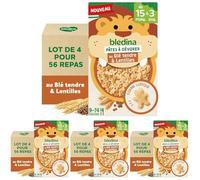 Blédina Pâtes à Dévorer 15 mois à 3 ans - Duo Féculents-légumes pour Diversification Alimentaire Bébé - Forme Ludique, Sans Sel Ajouté - Blé Tendre & Lentilles - x4 boîtes : 36-56 repas bébé complets