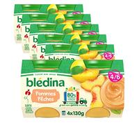 Blédina - Petits pots bébé - Pommes Pêches - 80% d'ingrédients Français - De 4 à 6 mois - 12 pots de 130g