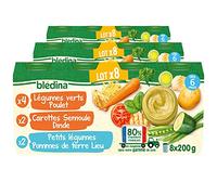 Blédina Petits Pots pour bébé, Dès 6 Mois, Carottes Semoule Dinde / Légumes Pommes de terre Lieu / Légumes Poulet, 24x200g (Lot de 3*8)