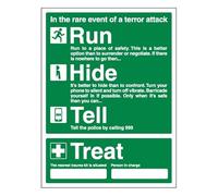 Bleedsave Panneau de sécurité en aluminium composite avec inscription « Run, Hide, Tell & Treat - Nearest Trauma Kit/Person in Charge » 300 x 400 mm
