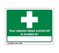 Bleedsave The Nearest Bleed Control Kit Is Located - Call 999 - Panneau de sécurité autocollant en vinyle - 200 x 150 mm