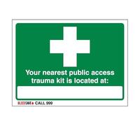Bleedsave The Nearest Trauma Kit Is Located - Call 999 Panneau de sécurité en plastique rigide 2 mm 200 x 150 mm