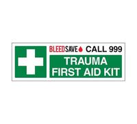 Bleedsave Trauma First Aid Kit - Call 999 - Panneau de sécurité en plastique rigide - 450 x 150 mm - 2 mm