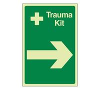 Bleedsave Trauma Kit Arrow Right Panneau de sécurité autocollant en vinyle phosphorescent 200 x 300 mm