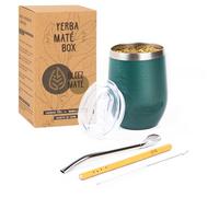 Bleez [Nouveau] Tasse à Maté Coffret Design [Calebasse isotherme 350ML + Couvercle ergonomique + Bombillas Bambou + Kit d'entretien] Pack Yerba Mate Thé Box Découverte Boisson Naturelle