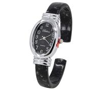 Blekon Collections Femmes Rond, Oval, Rectangle Case Shapes Acrylique Tortue Shell Color Design Cuff Bangle Watch, Argent/noir/perle/ovale