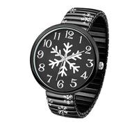 Blekon Collections Montre pour femme 38 mm Thème Noël Bracelet extensible, Noir/flocon de neige, Medium, Décontracté, classique, élégant, femme, unique