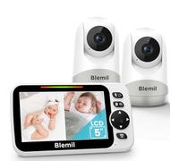 Blemil Babyphone Caméra Moniteur vidéo pour bébé avec 2 caméra et Audio avec Batterie 30 Heures, 5" à écran divisé, caméra panoramique/Inclinaison/Zoom à Distance
