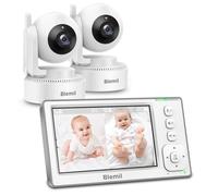 Blemil Moniteur bébé Version améliorée - Autonomie de 29 Heures, Grand écran IPS 4.3 Pouces avec Affichage divisé, Communication bidirectionnelle, Affichage de la température ambiante, sans WiFi