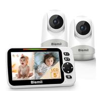Blemil Moniteur de bébé amélioré avec batterie de 30 heures, moniteur vidéo pour bébé de 5 pouces grand écran divisé avec 2 caméras et audio, panoramique à distance, inclinaison/zoom, conversation