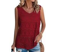 BLENCOT Débardeur d'été en tricot pour femme, col en V, sans manches, creux, coupe décontractée, basique, rouge, L