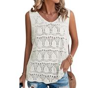BLENCOT Débardeur d'été en tricot pour femme - Col en V - Sans manches - Creux - Coupe décontractée - T-shirt basique, Blanc., XL