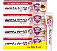 Blend-a-dent Plus Barriere contre les restes alimentaires Crème adhésive pour prothèses complètes et partielles, fabriquée en Allemagne, goût neutre, 4 x 40 g, orange
