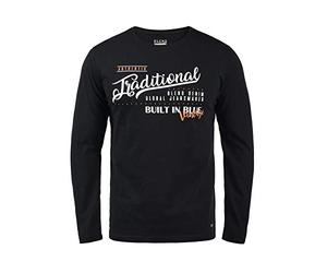 BLEND BHDopper Homme T-Shirt à Manches Longues imprimé Mélange de Coton Regular Fit, Taille:L, Couleur:Black (70155)