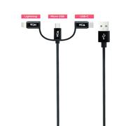 Blendend Câble USB 3 en 1 de 1 m, compatible USB-A vers USB-C, micro USB et Lightning. Idéal pour connecter et charger divers appareils avec un seul câble. Efficace et polyvalent.