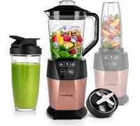 Blender 2-en-1 1000W, bol 1,5L + gobelet 800 ml, 4 programmes, lames inox, or rose, sans BPA