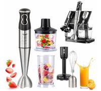 Blender à main, 5 en 1 mélangeur à bâton électrique Processeur alimentaire avec bâton de mélange fouet chopper de 600ml verre de 700ml et stand deux contrôles de vitesse