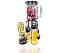 Blender Mixeur 1 L, 2 Bouteilles Smothie To Go 0,6 L,sans BPA,2 vitesses+Pulse, MPM, MBL-15M, 450, Argent Argent G