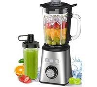 Blender Mixeur 1000W, Blender Smoothie Haute Vitesse avec Bol verre 1,5 L et d'un gobelet Tritan 600ml, 3 Modes et Vitesse Infinie, 24000 tr/min, Inox, Pour Glace Pilée, Smoothies, Jus, Shakes