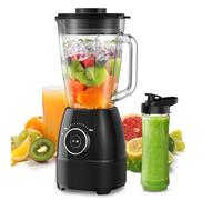 Blender Mixeur, 1500W Blender Smoothie 24000 tours/min, 12 Vitesse ajustable, 6 Lames en acier Inox avec Bol en verre 1,5L /bouteille de sport de 600 ml sans BPA Utilisation & Nettoyage facile