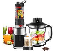 Blender Mixeur 3-en-1, 700W Blender Smoothie 24000 tours/min, avec pot de 1,2 L/bouteille de sport de 570 ml/tasse de broyage de 300 ml, sans BPA