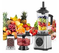 Blender Mixeur Multifonctions 3-en-1 9500W, 5L+2L+0.8L Mixeur,15 Réglages de Vitesse Broyeur à Grains, Robot Culinaire Multifonction Puissant, Hachoir et Moulin pour Smoothies Shakes Glace (A)