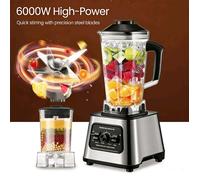 Blender multifonction professionnel 2 en 1 - 6000 W - 9 vitesses - 2,5 L - 4 lames en acier inoxydable - Robot culinaire - 2700RPM