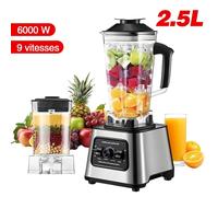 Blender multifonction professionnel 2 en 1 - 6000 W - 9 vitesses - 2,5 L - 4 lames en acier inoxydable - Robot culinaire - 2700RPM