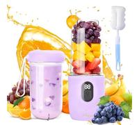 Blender Portable, 500 ml Blender Smoothie avec Affichage Numérique, Rechargeable Mini Blender Portable avec Brosse de Nettoyage, 16 Lames Mixeur Smoothie pour Extérieur Voyage Cuisine, Violet