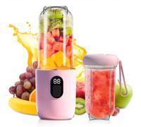 Blender Portable, 500 ml Blender Smoothie avec Affichage Numérique, Rechargeable Mini Blender Portable Batterie de 1500 mAh, 16 Lames Mixeur Smoothie pour Voyage Cuisine Bureau Extérieur, Rose