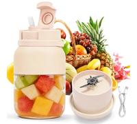 Blender portable et smoothie maker - 1200 ml - Blender rechargeable par USB avec couvercle anti-fuite et bec verseur - Bouteille mélangeur de jus frais pour la maison, le bureau, l'extérieur - Beige