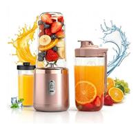 Blender portable, petit verre à jus 400 ml, rechargeable, 6 lames en acier inoxydable, en PC, rose