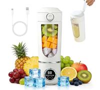 Blender portable Smoothie Maker, 700 ml, petit presse-agrumes, rechargeable, type C, avec 12 lames antirouille, tasse avec couvercle anti-fuite et ouverture pour frappés, jus de fruits