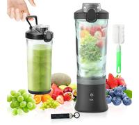 Blender Portable, XPJBKC 600ml Mixeur Portable, Mini Blender Smoothie, Smoothie Mixer Portable avec Couvercle de Gobelet,6 Lames et Brosse,Sans BPA,Mini Blender Portable pour Smoothie Milk-Shake Fruit
