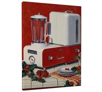 Blender - Toile murale vintage festive, assiettes, houx, Noël, rouge, décoration d'intérieur, salle à manger, salle de bain, cabine, restaurant 20,3 x 25,4 cm