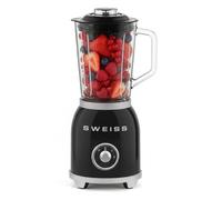 SWEISS Blender Smoothie Vintage MXV9, 2 vitesses et fonction pulse, 6 lames en acier inoxydable, Capacité 1,5L, Bol en verre, Pieds antidérapants, Interrupteur de sécurité, 1000 W, Noir