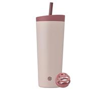 BlenderBottle Shaker isotherme 2 en 1 en acier inoxydable - Couvercle étanche - Paille, BlenderBall - Sans BPA - Pour boissons protéinées, smoothies et pré-entraînement, 710 ml, rouge/brun clair