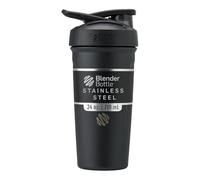 BlenderBottle Strada Gourde isotherme en acier inoxydable avec BlenderBall, shaker à protéines et shaker de fitness, sans BPA, double paroi, isolation sous vide, noir, 710 ml.