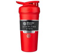 BlenderBottle Strada Gourde isotherme en acier inoxydable avec BlenderBall, shaker à protéines et shaker de fitness, sans BPA, double paroi, isolation sous vide, rouge, 375 g