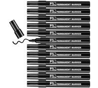 Blendura Marqueur Noir Indélébile Lot de 12, Feutre Indelebile à Pointe Conique 1-3 mm Moyenne Marqueurs Permanents pour Plastique, Carton, Pierre, Bois, Métal et Verre