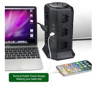 BLEOSAN Tour Multiprise Parasurtenseur Parafoudre 12 Prises avec 5 USB 4,5A Ports - Cordon de 2m - Noir