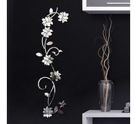 BlesConi Autocollant mural 3D en forme de fleur en rotin - Miroir acrylique pour salon, chambre à coucher, porte - Décoration à faire soi-même - Doré, argent, noir (argent)