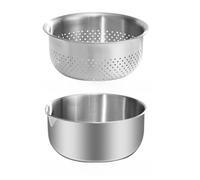 BlesConi Bol de lavage de riz de camping pour trous de drainage, passoire 2 en 1 en acier inoxydable 304, passoire à chaleur pour la cuisine en plein air et la cuisine