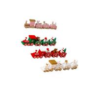 BlesConi Ensemble de 4 trains de Noël en bois - Décoration festive rouge, vert, blanc, rose - Décoration de vacances pour enfants et décoration de maison