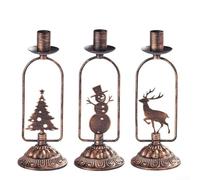 BlesConi Ensemble de bougeoirs en fer de 21,6 cm - Bronze - Décoration de vacances - Bonhomme de neige - Cerf - Arbre