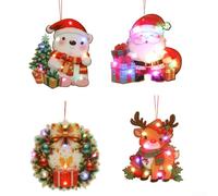 BlesConi Ensemble de lumières de décoration de fenêtre de Noël avec Père Noël, renne, ours et couronne pour décoration de maison de vacances